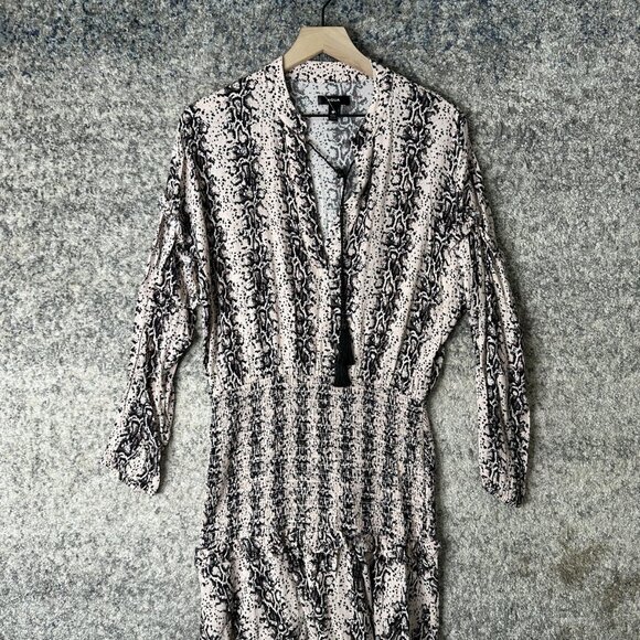 Aqua Dresses & Skirts - Aqua Dress Womens Large Beige Black Long Sleeve Animal Print Smocked Waist